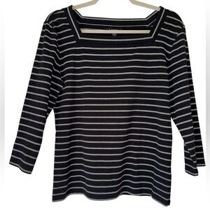 Lauren by Ralph Lauren 3/4 Sleeves Striped Black & White Nautical Size XL Womens